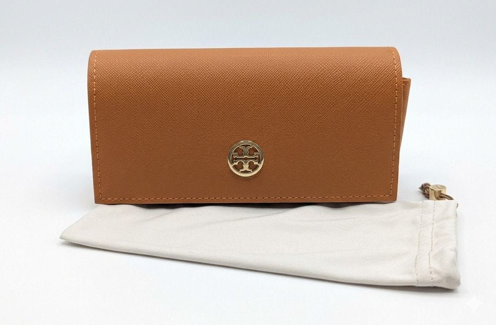 Tory Burch Sunglasses / Eyeglass Case Brown Leather + Pouch Logo Snap Close‎